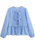'Adalet' Linen Look Tie Front Smock Blouse - Celes Fashion
